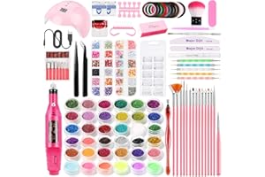 Major Dijit Perceuse à ongles électrique portable - Lampes LED 36 W - Accessoires pour ongles - Poudre acrylique - Limes à ongles - Kit de salon pour ongles UV - Cadeau pour femme - Rose