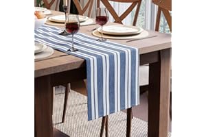 Encasa XO Cotton Dining Table Runner | Franca Blue & White Stripes | Size 32x230 cm - Machine Washable & Durable