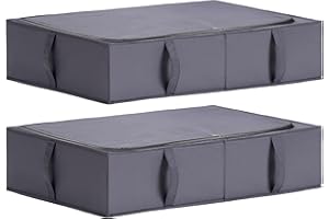 TYEERS Under Bed Storage Box with Lid, Durable Fabric, Washable, Collapsible, Under Bed Storage for Clothes, Blankets, Sheets, Shoes, 70x42x18 cm, 2-Pack, Dark Grey