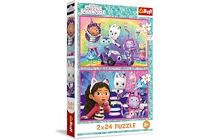 Trefl - Puzzle 2w1: Gabby's Dollhouse, Zabawy z Gabby - 2 x 24 Elementy, Zestaw Dwóch Układanek dla Dzieci od 3 lat