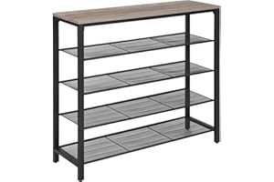 VASAGLE Regał na buty, organizer na buty z 4 półkami z siatki i dużą powierzchnią, organizer na buty do korytarza, garderoby, salonu, 100 x 30 x 92,5 cm, industrialny, szary, czarny LBS015B02