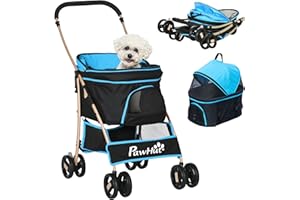 PawHut Carrito para Perros Plegable 3 en 1 Cochecito para Mascotas Carrito para Perros Pequeños con Vagón Desmontable Cesta de Almacenaje Correas de Seguridad y Cojín Carga 15 kg Azul