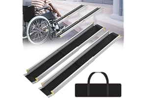 HENGMEI Rampa telescopica per sedia a rotelle, in alluminio, per soglia a rotelle, capacità di carico 300 kg, argento (106,5-183 cm)