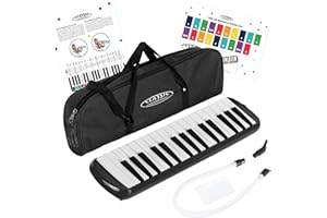 Classic Cantabile FML-32 BK Melodica - Blasharmonika mit 32 Tasten - Tonumfang: f - c³ - Booklet mit 5 Kinderliedern und bunten Aufklebern - Mit Etui, Mundstück und Anblasschlauch - Schwarz