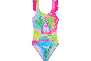 POWER FLOWER Costume da Bagno per Ragazze Unicorno Costume da Bagno Intero con Volant Abbigliamento Mare per 4-14 Anni Ragazza