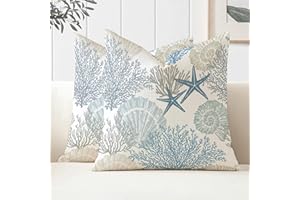 MIUYUNYA Juego de 2 Fundas de Cojines 50x50 Impermeables Verano Decoracion Hogar Funda para Cojin Azul Océano Estrella de Mar Funda de Almohada para Salon de Estar Dormitorio Sillas Jardin