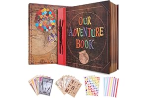 JIMBON Our Adventure Book Scrapbook Photo Album, Guest Book with 60 Pages 12 x 12 Inch Embossed Words Hard Cover Travel Scrapbook, Memory Book For Anniversary, Valentines' gifts, Mother's Day Gift