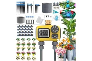 ‎TRJZWA TRJZWA Irrigation Computer Irrigation System Kit with 2 Outputs, Automatic Watering System Timer for Gardens, Watering Hose, Various Watering Nozzles for Flowers, Potted Plants