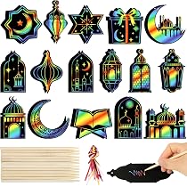 24 Blatt Ramadan-Bastelpapier – 30,5x30,5 Cm, Doppelseitig Blau/gold, Mit Mond-, Stern- & Moschee-Motiven