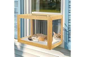 BALAPET Cat Window Catio with Wooden Frame for Sunbathing, Sturdy Clear Acrylic Cat Window Box, Waterproof Roof Pet Window Perch for Safely Enjoying The Outdoor Sights and Napping