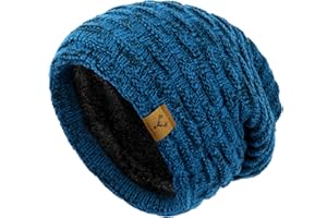 Hebenie Beanie Hats for Women - Knitted Winter Warm Hat Thermal Fleece Line Slouch Beanies Ladies Cable Knit Hat Classic Skull Cap Plain Wool Hat for Women Girls UK