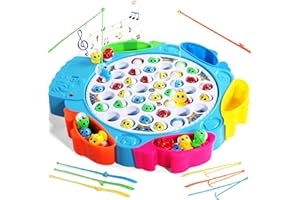 AKOKIE Juguetes Niños 3 4 Años Juego Pescar Peces Musical con 8 Cañas de Pescar y 42 Peces, Juegos de Mesa Juegos Educativos Juguetes Montessori Regalos Niños Niña 3 4 5 6 Años