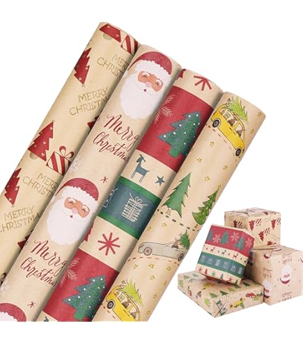 Papel Envolver Regalo Rollo De Papel De Regalo De Navidad 43 Cm X 15 M, Con Cuerda Christmas Wrapping Paper Roll