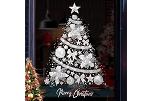 DXTXTJ Silver Christmas Tree Stickers 30 * 90cm,Extra Large Christmas Window Stickers, Reusable Xmas Stickers for Christmas Decoration,Silver Bow Design