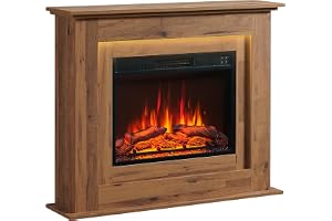 BALDERIA Finn Fristående elektrisk kamin, elvärme 2000 W, Mörk ek | Fristående elkamin, 3D-flameffekt, LED-stämningsbelysning, inkl. fjärrkontroll och monteringsmaterial