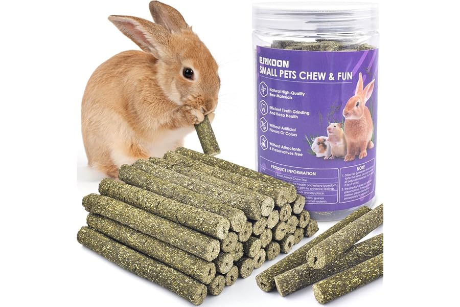 ERKOON 38 Pcs Timothy Grass Chew Sticks, Bunny Gnaw Toys for Teeth, Natural Timothy Hay Sticks Chinchilla Chew Toy for Rabbits, Guinea Pigs, Gerbil, Hamster
