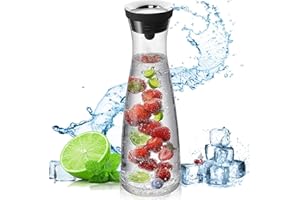 SUFE AMAYGA Carafe en Verre,1200 ML Pichet à Eau en Verre Couvercle en Silicone,pour Boisson Maison/thé glacé/Lait/café/vin de Service, Transparent, Noir