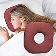 Wuronsa Ear Piercing Pillow for Side Sleepers, Pillow with an Ear Hole for CNH and Ear Pain Ear Inflammation Pressure Sores, O-Shaped Side Sleeping Pillow, Ear Guard Pillow(Dark Red)