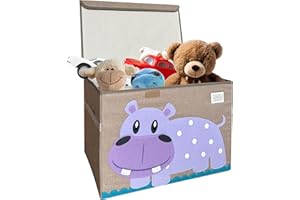 MISHMASH Collapsible Storage Box With Lid – Large Toy Storage Unit for Children/Baby/Toddler – Animal Storage Boxes In 7 Styles – Portable, Compact and Multipurpose Chest (Hippo)