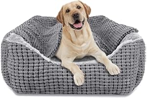JOEJOY Hundebett Grosse Hunde, Hundekorb mit Herausnehmbar Decke, Hundebetten Cord Flauschiges Waschbar, rutschfest Hundekörbchen, Hundesofa mit Hohem Rand Passt bis zu 27kg Haustiere(89x64x23cm)