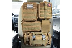 BXBXHD Universal Tactical Car Seat Back Organizer Bag Tactical Molle Vehicle Organizers Panel Gear Accessories with 5 Different Size Molle Pouches for Car Truck Ford Jeep Vehicle (A style-Khaki)