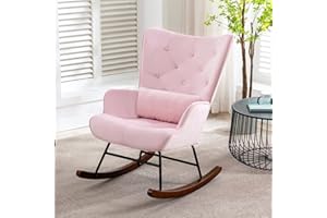 ‎HOMEMIYN HomeMiYN Schaukelstuhl Samt Schaukelsessel mit Metallgestell und Holzsockel Polstersessel für Wohnzimmer Retro Sessel Freizeit Relaxstuhl für Wohnzimmer/Schlafzimmer/Kinderzimmer (Pink)