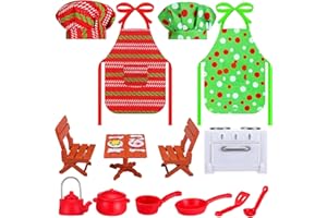 EKKONG Miniaturas para Casa de Muñecas 23 Piezas, Elfo Navidad Muñeco Delantal Miniatura Cocina Accesorios para Niños, Decoración de Muñecos Elfos