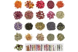 GUIFIER 21 Bolsas de Flores secas, 21 Tipos de Flores Naturales, Kit de Flores secas, Hierbas Naturales, múltiples Flores secas, Juego de Hierbas, capullos de Rosa, Lavanda para Bricolaje, Velas
