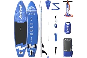 AQUAPLANET Inflatable Stand Up Paddle Board Kit - Bolt Junior, Blue | 9.4 Foot | Ideal for SUP Kids & Light Paddlers | Includes Fin, Paddle, Pump, Repair Kit, Backpack, Leash, Dry Bag, Carry Strap