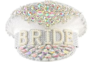 CHARFIA Bride Hat, Novelty Bridal Cap for The Bride, Shiny Captain Hat Bridal Hat with Elastic Band for Hen Party, Wedding, Bachelorette Party, Girls Night, Bride Tribes, Hen Party Accessories Bag Fillers