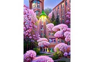 Taasmoog 5D Diamond Painting kit Completo, Pittura Diamante 5D Fai da Te, Kit di Pittura Ricami a Croce fai -da -te per la Decorazione Della Parete Domestica(Sakura e Lampioni