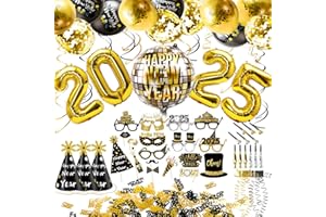 iZoeL Silvester Deko 2025 Party Set Gold Folienballon 2025 Happy New Year Deko Banner Luftballon Silvester Fotorequisiten Partytröten Metalic Luftschlangen Konfetti Spiral Neujahr Partydeko 2023