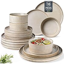 GBHOME Diner Set voor 4, 12-delige aardewerk set - handgemaakte reliëfborden en kommen, reactief glazuur, vaatwasmachine- en magnetronbestendig servies