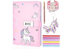 Lubibi Ensemble de Papeterie Licorne,Bloc-Notes verrouillable Licorne,Journaux et Carnets de Licorne pour Enfants avec Stylo Bracelet Porte-clé Cadeaux de Licorne pour Les Filles de 4-11 Ans