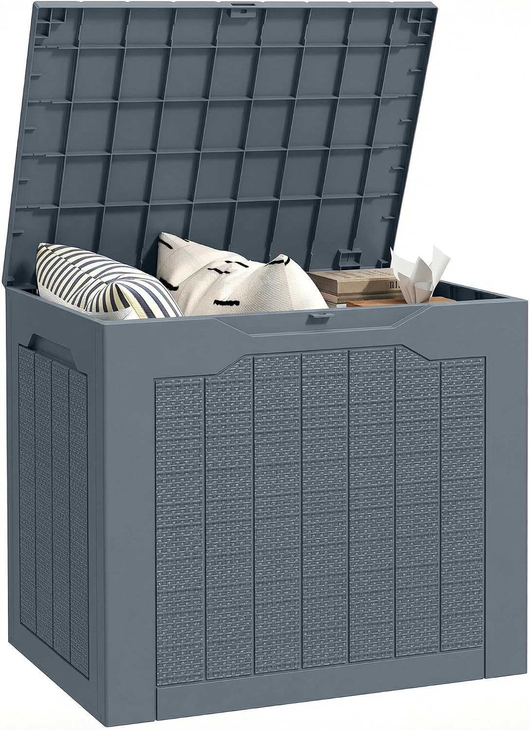 Outsunny 93L Plastic Garden Storage Box, Outdoor Storage Box with Handles, Waterproof Outdoor Storage Container for Garden Tools and Accessories, Light Grey
