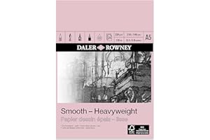 DALER ROWNEY Daler-Rowney Smooth 220gsm A5 Heavyweight Drawing Paper Pad, Glued 1 Side, Acid-free, 25 Natural White Sheets, For Professional Artists & Students