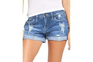 Necooer Damen Casual Ripped Denim Shorts Mittlere Taille Kurze Jeanshose mit Taschen