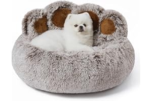 Jiupety Rond Panier Chien de Forme de la Patte, Lit pour Chien en Forme de Beignet, Grand Format Le diamètre est de 66 cm, Confortable et Doux, Lavable en Machine Dog Bed, Gris