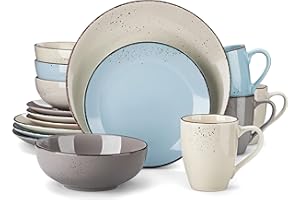 vancasso Tafelservice Set, Navia Geschirrset aus Steingut, 16 teilig Kombiservice, Vintage Aussehen, Natur Design