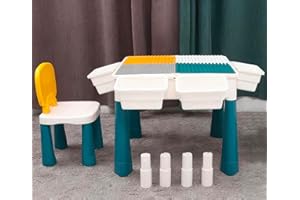 FLORAPPY Kid's Multi-Function Activity Table and Chair Set - Waterproof, Toy Storage, Paddling Pool, Sandpit, Building Block Compatible (1Table+1Chair, 51x51x51cm)