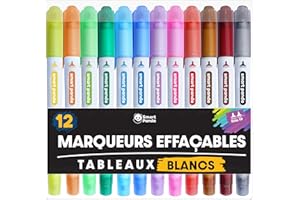 Smart Panda Feutres Tableau Blanc Effacable – Marqueurs Double Pointe Pour Tableaux Blancs - 12 Couleurs