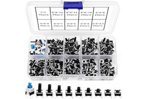 VooGenzek 190 PCS Micro Momentary Tactile Push Button Switch, (6×6 mm 7×7 mm) 10 Types of Button Switch Assortment Kit, for Fields of Electronic Products