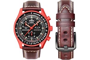 STANCHEV Omega Swatch Moonwatch - Correa de cuero compatible con reloj Omega X Swatch de 20 mm, correa de repuesto de liberación rápida para hombres y mujeres