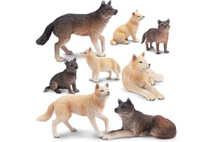 toymany 8PCS Wolf Figures Forest Animals Toy Figurines - Plastic Jungle Zoo Animal Figurines for Kids Boys Girls Age 3-5 6-12