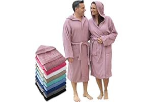 LEBENGOOD Peignoir de bain à capuche, pour femme et homme 100% coton éponge 400 g avec ceinture, poches, douche, peignoir doux, serviette