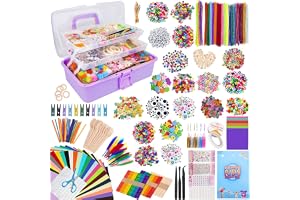 UBBOY Hantverksset för barn, 3 700 stycken scrapbooking pysselset med förvaringslåda, pysselpapper, pysselpapper, scrapbooking, för flickor, pojkar, 3–9 år, gåva