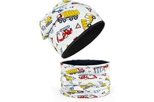 YMIFEEY Kinder Mütze und Schal Set, Kinder Beanie Kindermütze & Schlauchschal für Jungen Mädchen 2-8, 95% Baumwolle Mütze und Loop Schal Dünne Warm Winddicht für Winter, Frühling, Herbst