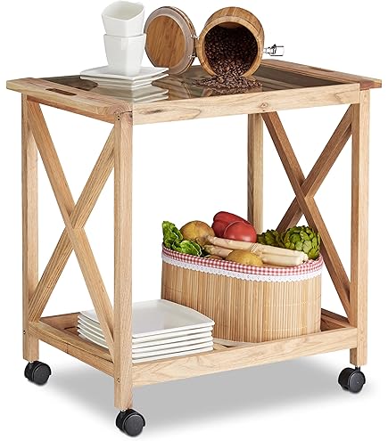 COSTWAY Serveerwagen 2 niveaus, nisrek op wielen, keukentrolwagen met remmen en handgreep, keukenrek voor woonkamer, keuken, kantoor, 52,5 x 33,5 x 50 cm, wit