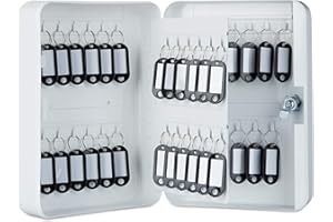 ‎RELAXDAYS Relaxdays Skrzynka na klucze metalowa, zamykana, 48 haczyków, szafka na klucze z breloczkiem do kluczy, 25x18x7,5 cm, biała