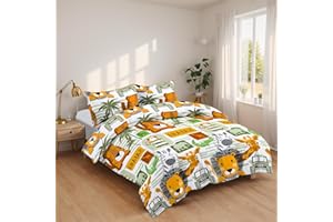 ETREXONLINE Juego de Funda Nórdica 4 Piezas Cama 135 Microfibra Suave Transpirable - 1 Funda Edredón 220x220 cm, 1 Bajera 135x200+28 cm y 2 Fundas de Almohada 50x75 cm (Safari)